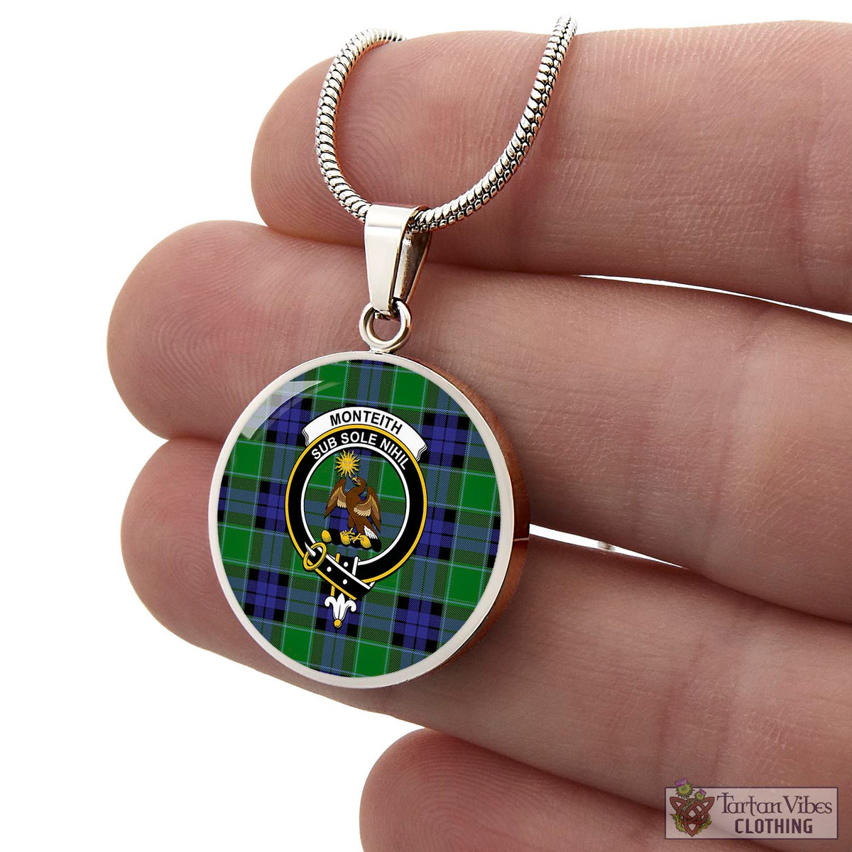 Monteith Tartan Circle Necklace with Family Crest - Tartan Vibes Clothing