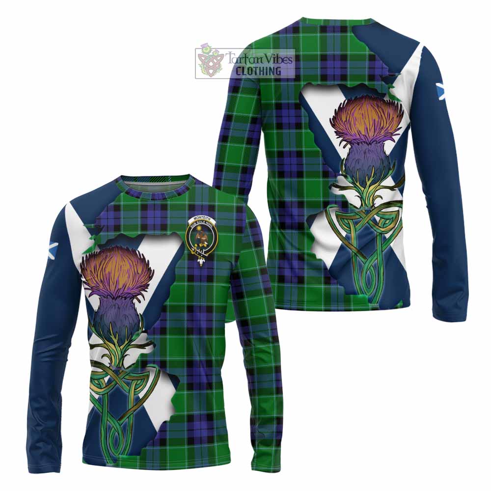 Monteith Tartan Family Crest Long Sleeve T-Shirt Scottish Thistle Celtic Inspired - Tartan Vibes Clothing