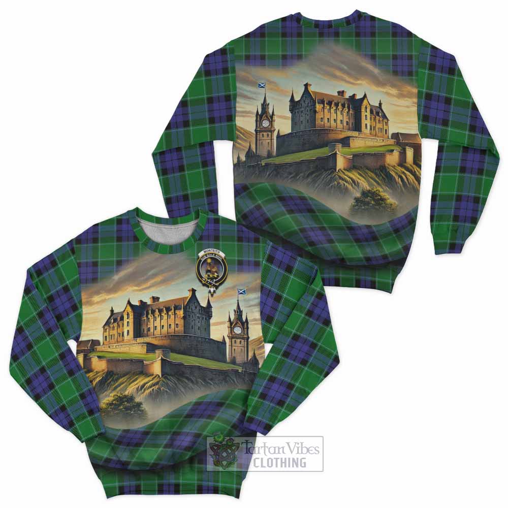 Monteith Tartan Family Crest Sweatshirt with Scottish Ancient Castle Style - Tartan Vibes Clothing