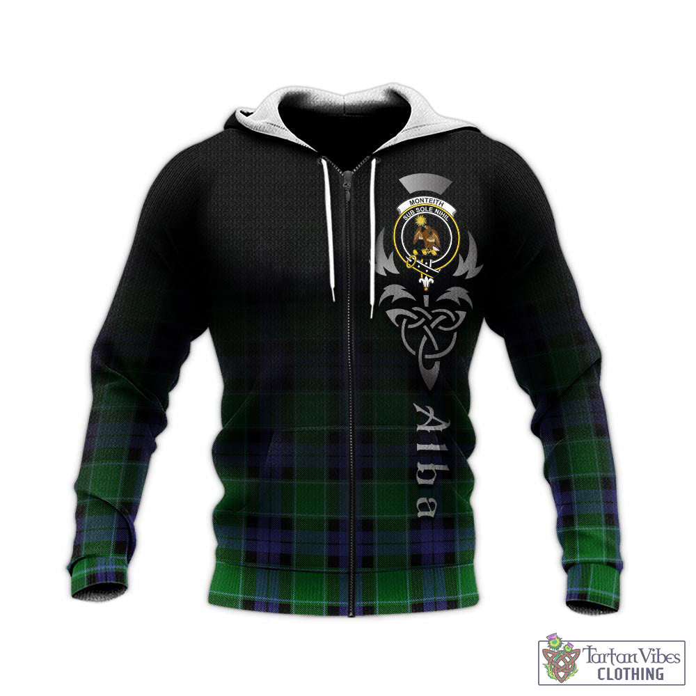 Tartan Vibes Clothing Monteith Tartan Knitted Hoodie Featuring Alba Gu Brath Family Crest Celtic Inspired