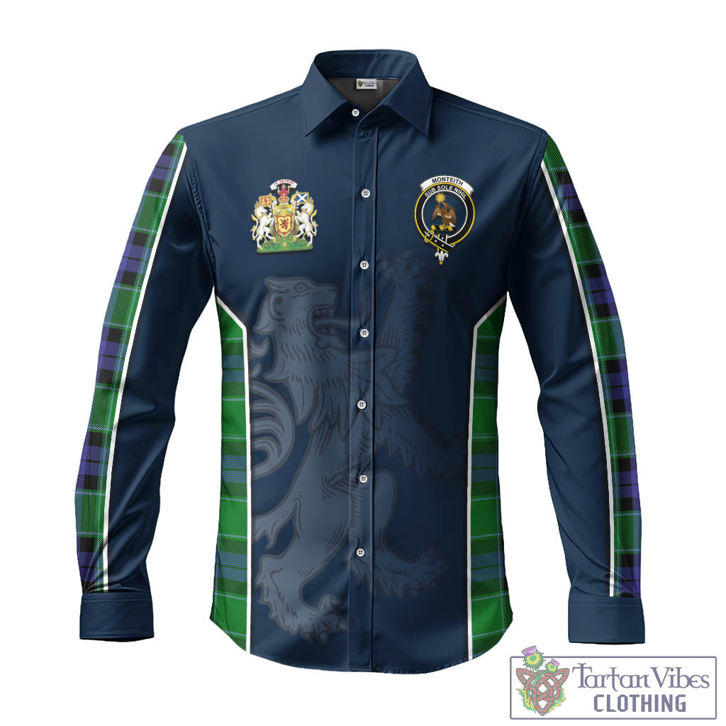 Tartan Vibes Clothing Monteith Tartan Long Sleeve Button Up Shirt with Family Crest and Lion Rampant Vibes Sport Style