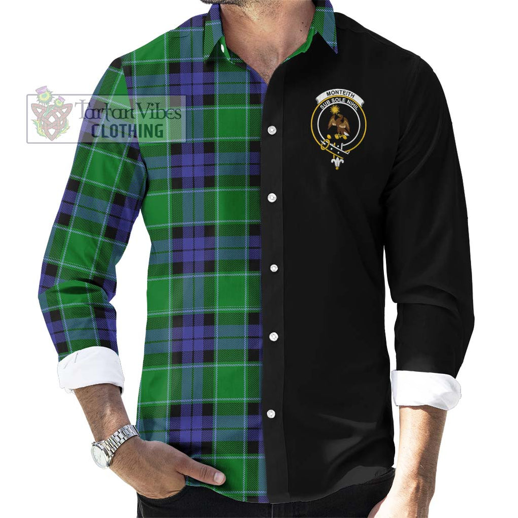 Monteith Tartan Long Sleeve Button Shirt with Family Crest and Half Of Me Style - Tartanvibesclothing Shop