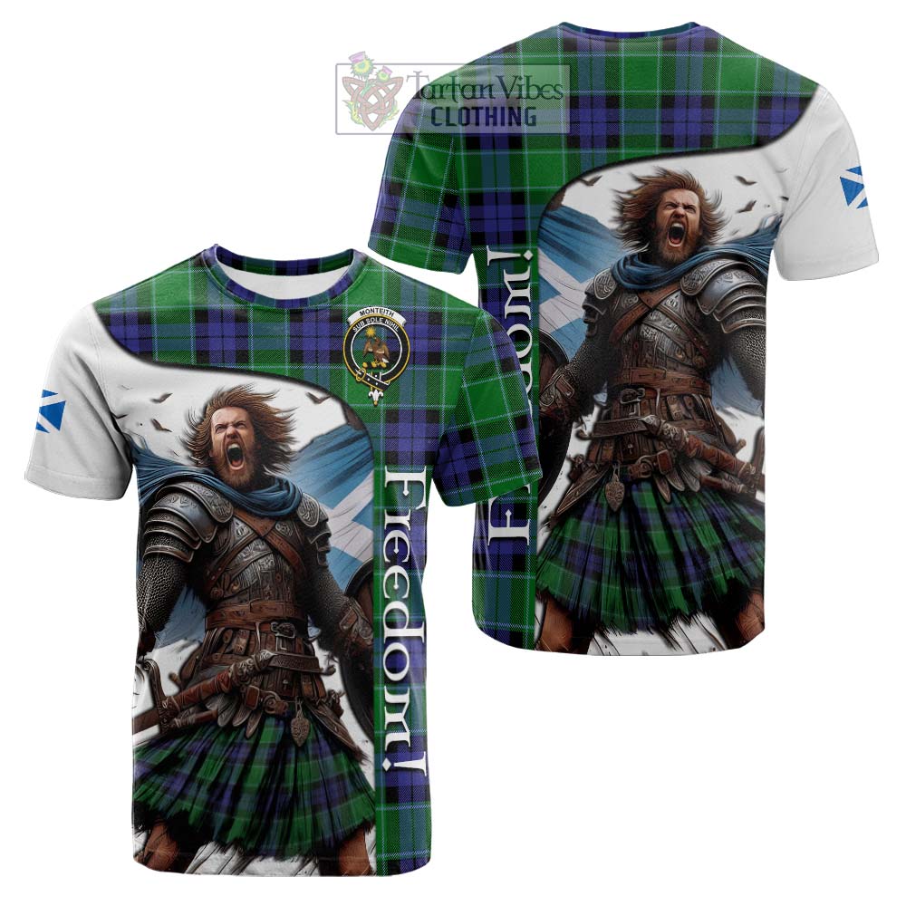 Tartan Vibes Clothing Monteith Crest Tartan Cotton T-shirt Inspired by the Freedom of Scottish Warrior