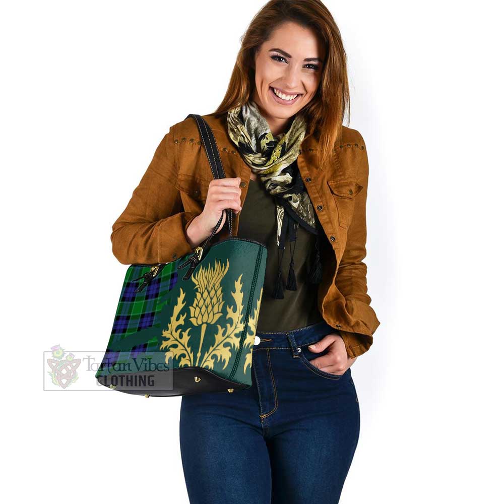 Monteith Tartan Leather Tote Bag Gold Thistle Style - Tartan Vibes Clothing