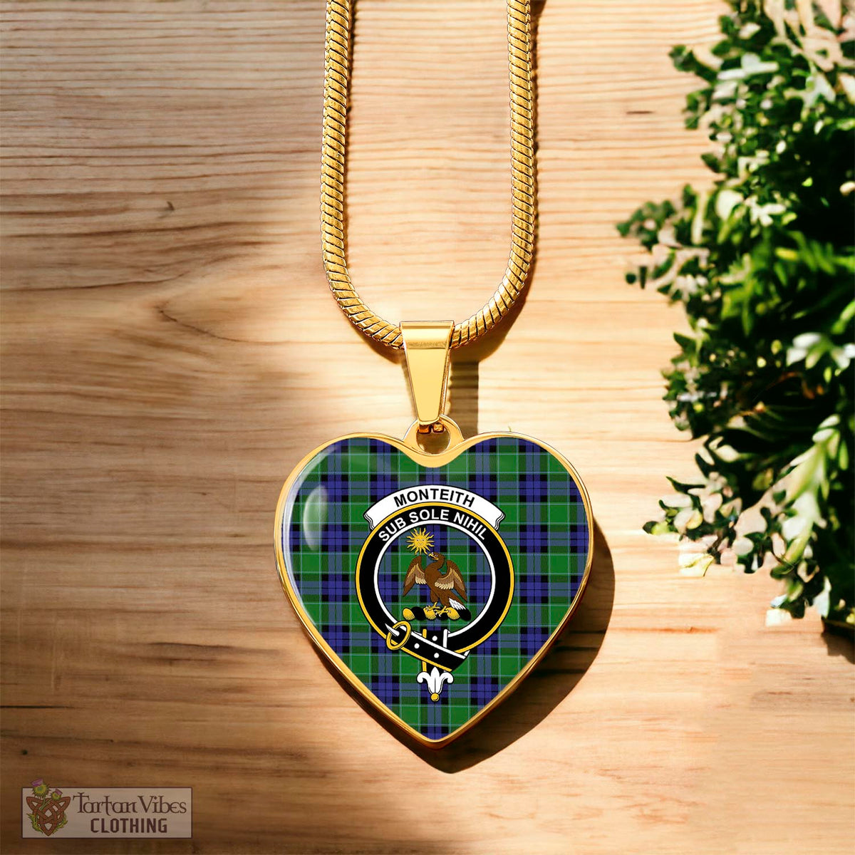 Monteith Tartan Heart Necklace with Family Crest Luxury Necklace (Gold) No - Tartan Vibes Clothing