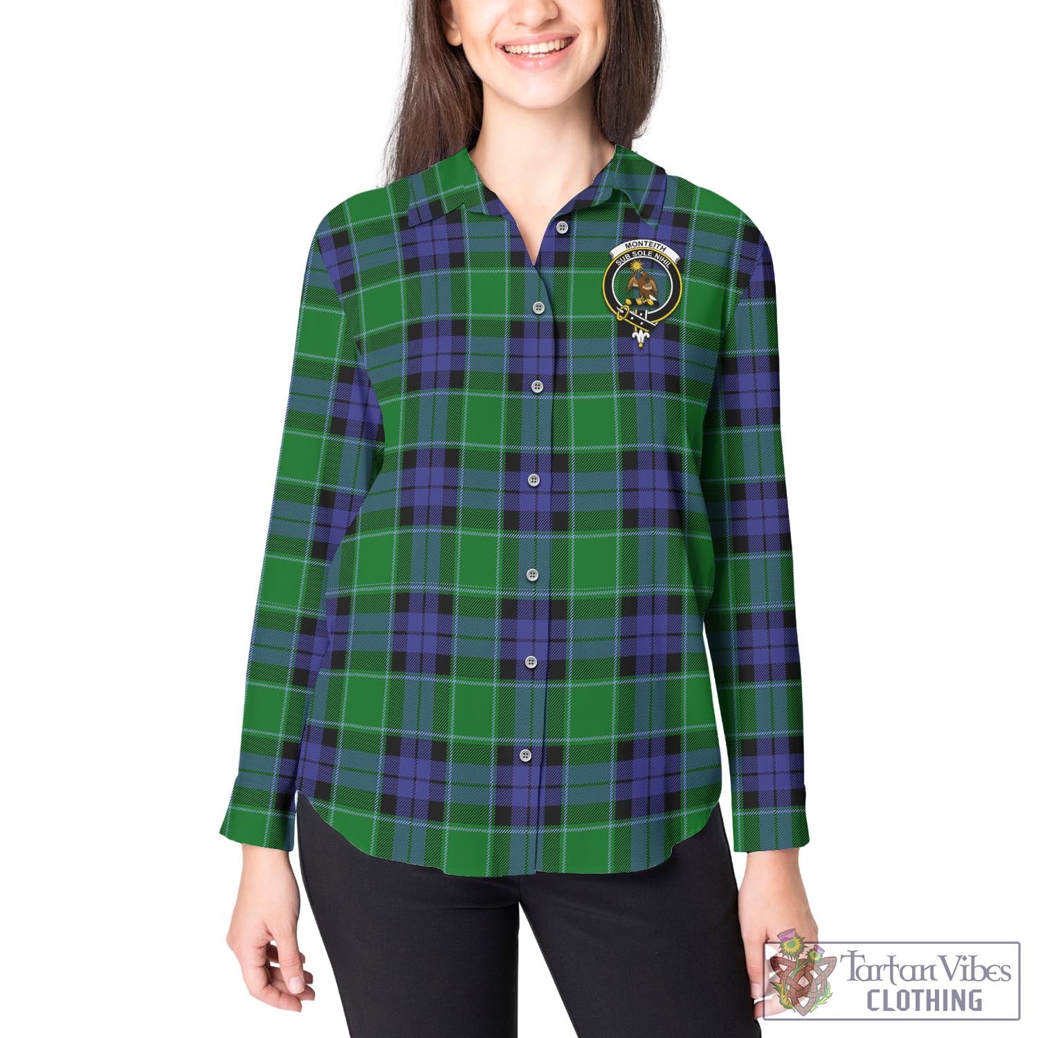 Tartan Vibes Clothing Monteith Tartan Womens Casual Shirt with Family Crest