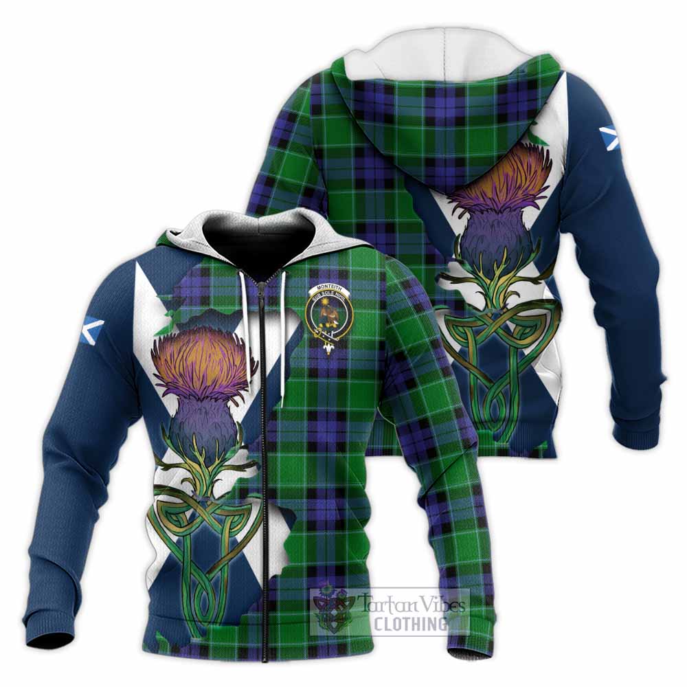 Monteith Tartan Family Crest Knitted Hoodie Scottish Thistle Celtic Inspired Unisex Knitted Zip Hoodie - Tartan Vibes Clothing