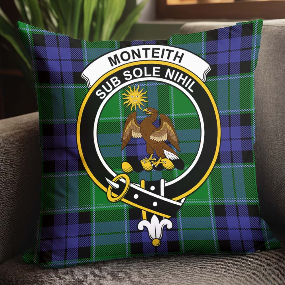 Monteith Tartan Pillow Cover with Family Crest - Tartanvibesclothing