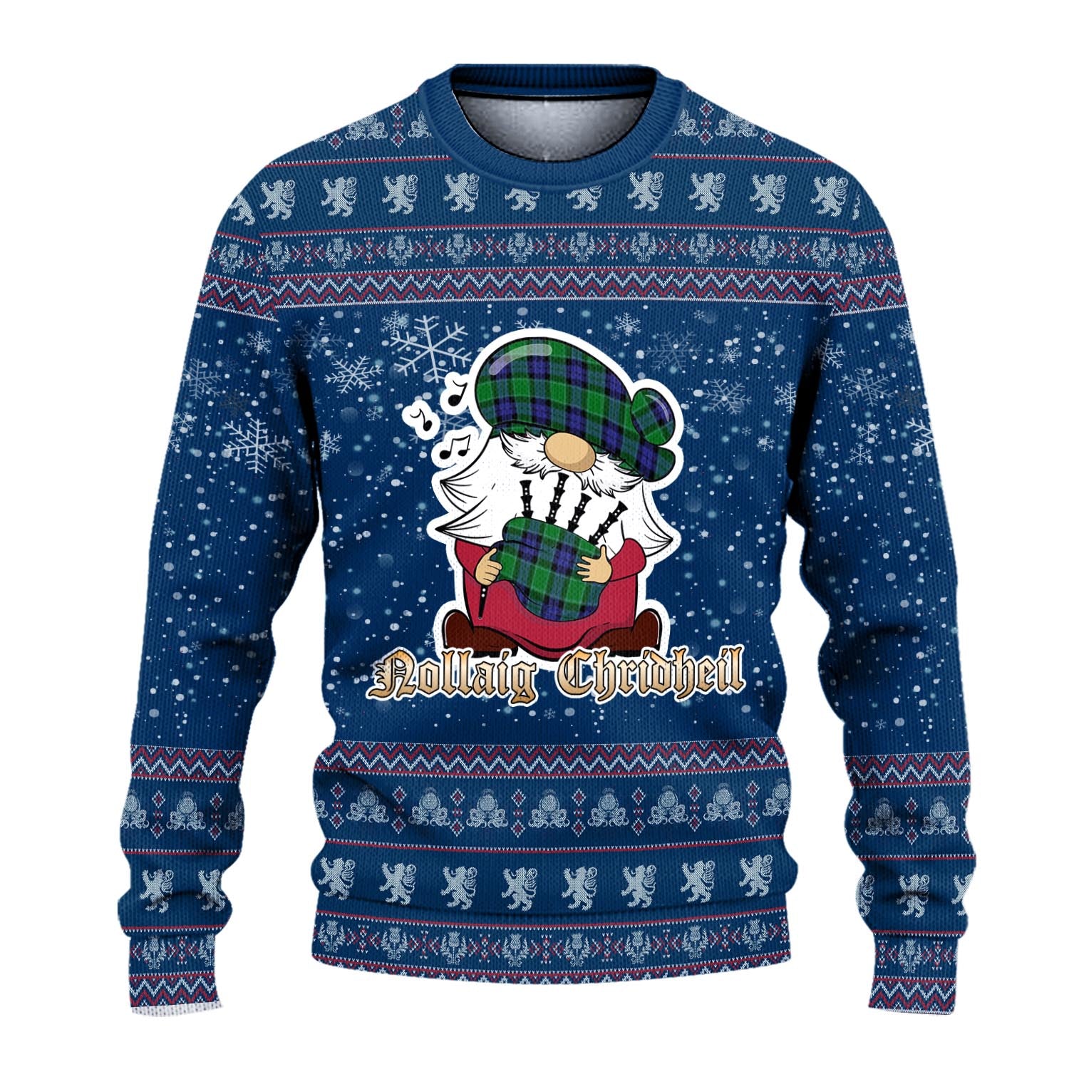 Monteith Clan Christmas Family Knitted Sweater with Funny Gnome Playing Bagpipes - Tartanvibesclothing