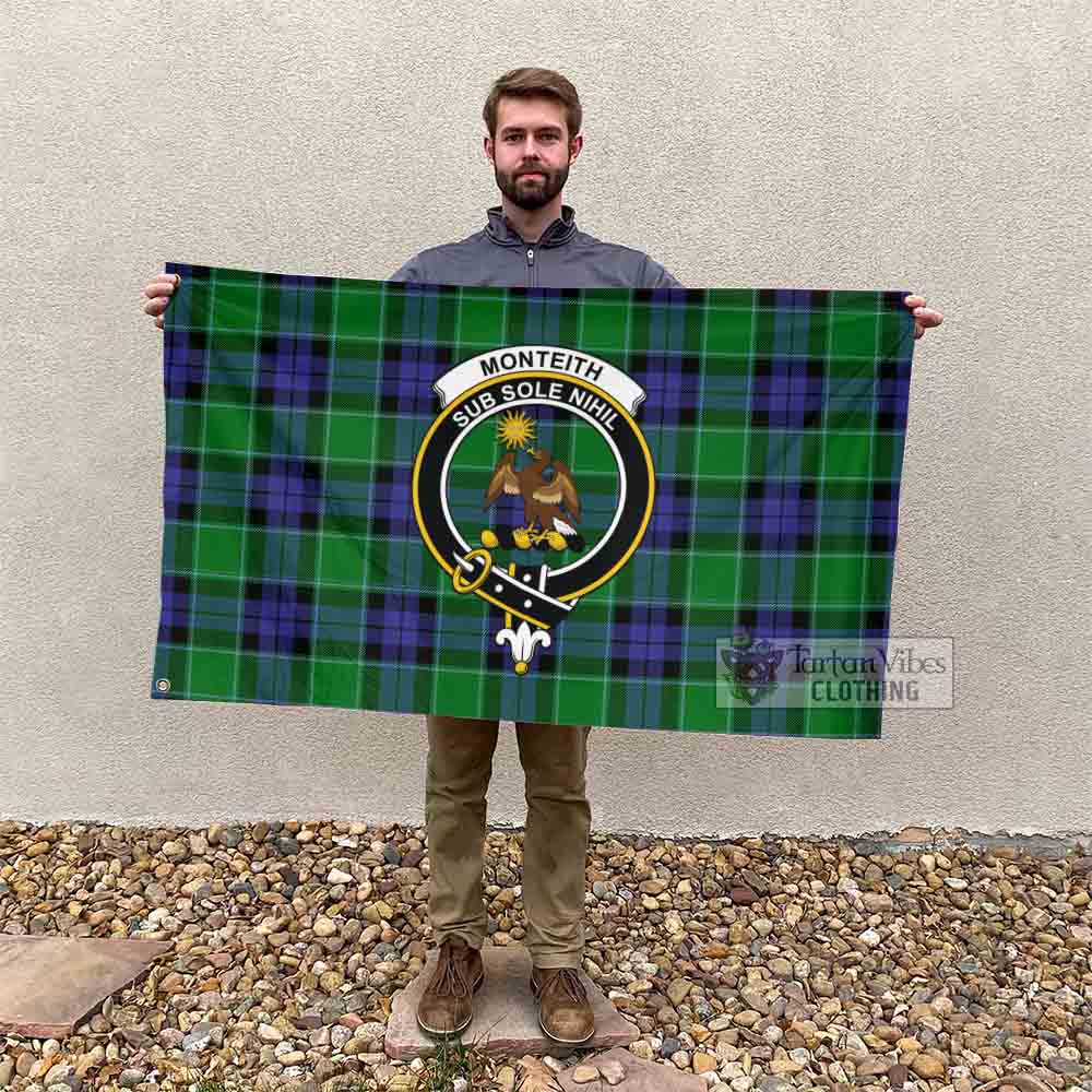 Tartan Vibes Clothing Monteith Tartan House Flag with Family Crest