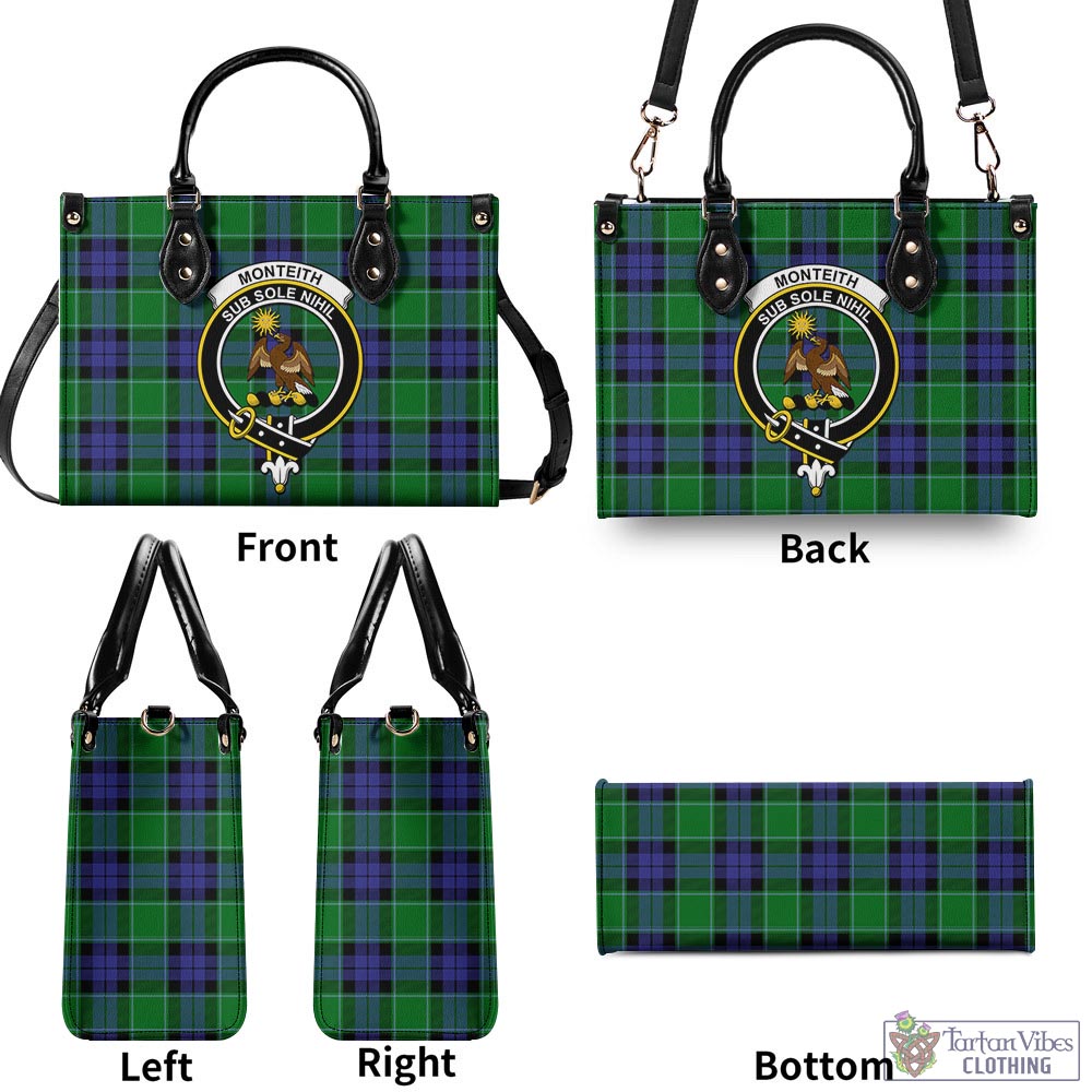 Tartan Vibes Clothing Monteith Tartan Luxury Leather Handbags with Family Crest