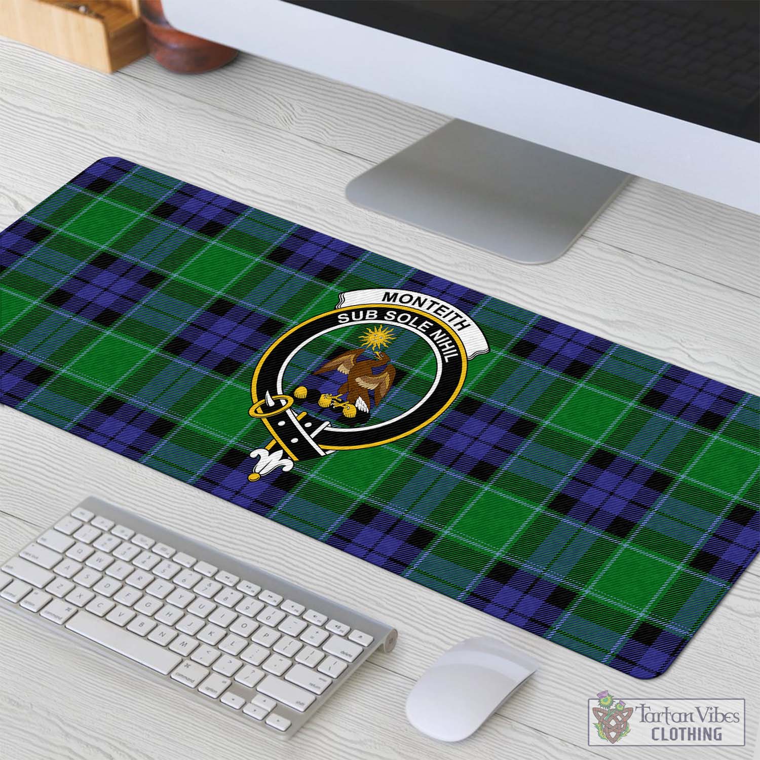 Tartan Vibes Clothing Monteith Tartan Mouse Pad with Family Crest