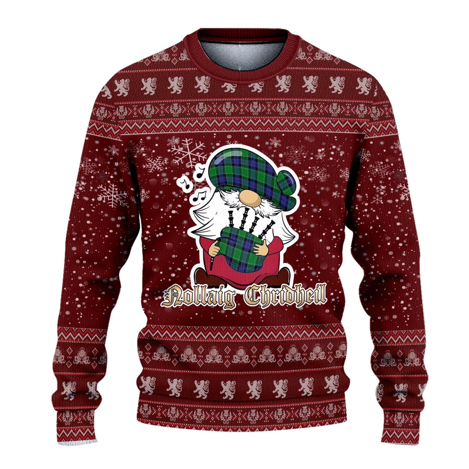 Monteith Clan Christmas Family Knitted Sweater with Funny Gnome Playing Bagpipes - Tartanvibesclothing