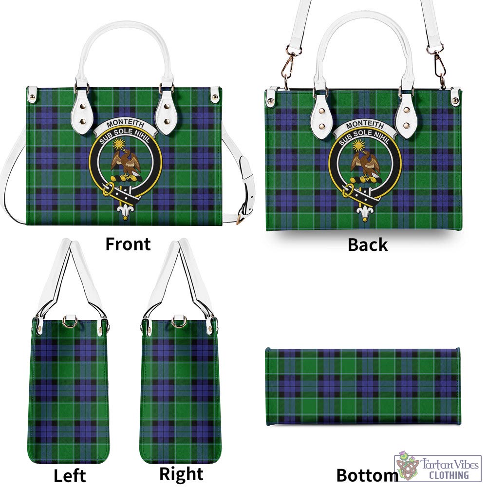 Tartan Vibes Clothing Monteith Tartan Luxury Leather Handbags with Family Crest