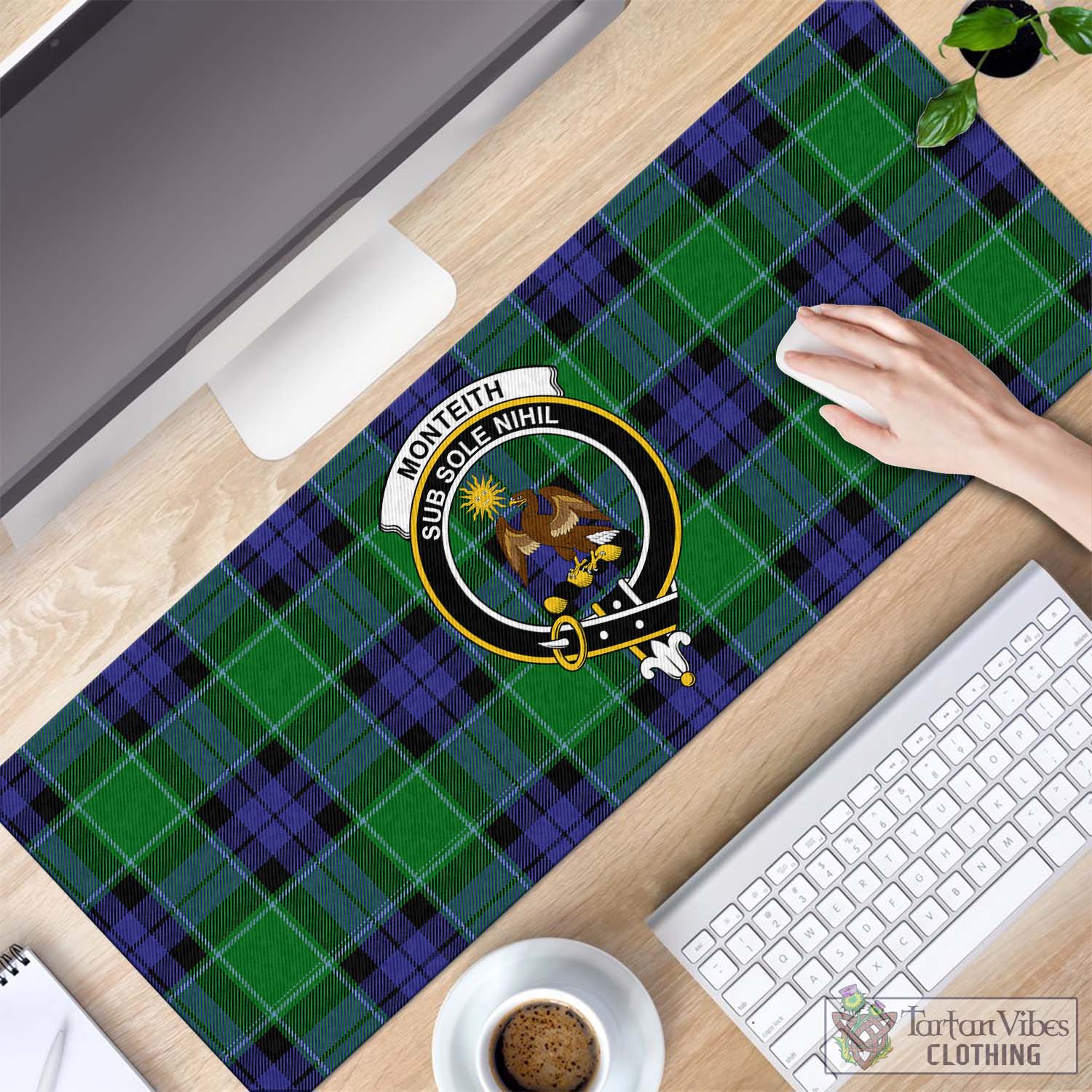 Tartan Vibes Clothing Monteith Tartan Mouse Pad with Family Crest