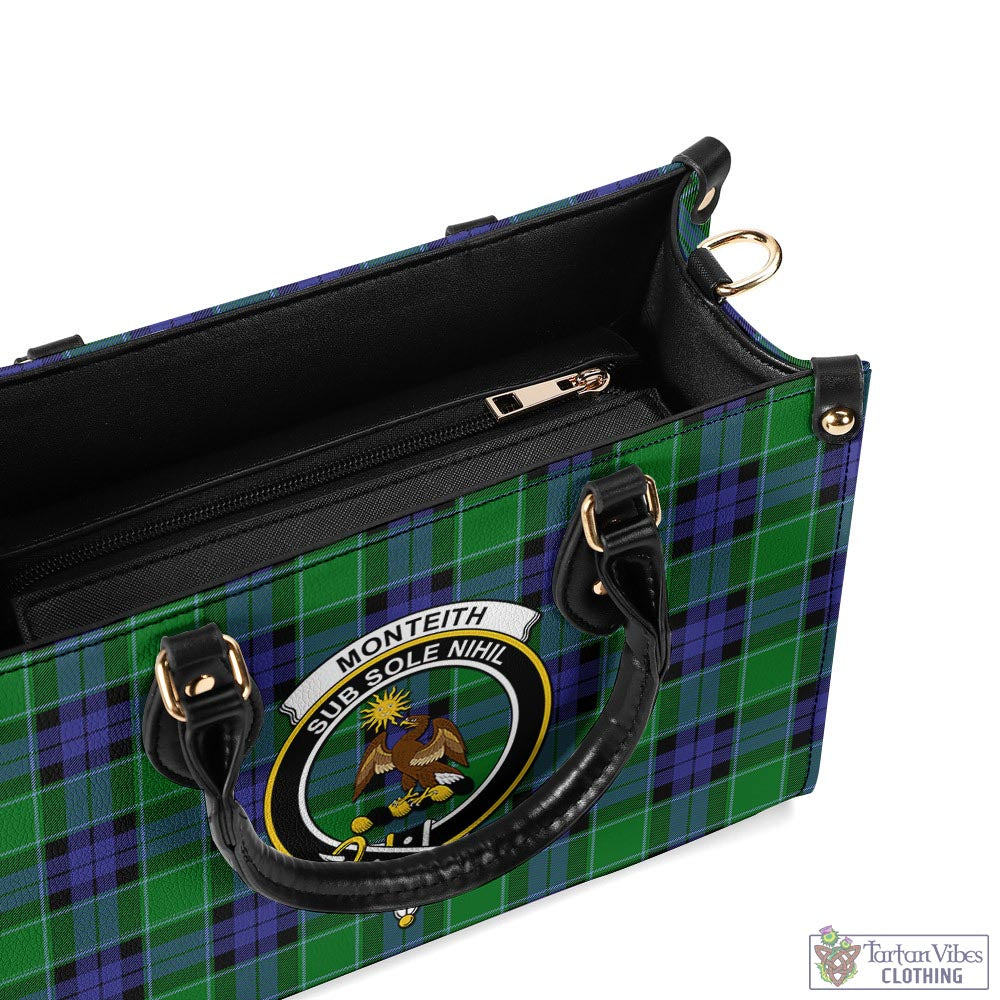 Tartan Vibes Clothing Monteith Tartan Luxury Leather Handbags with Family Crest