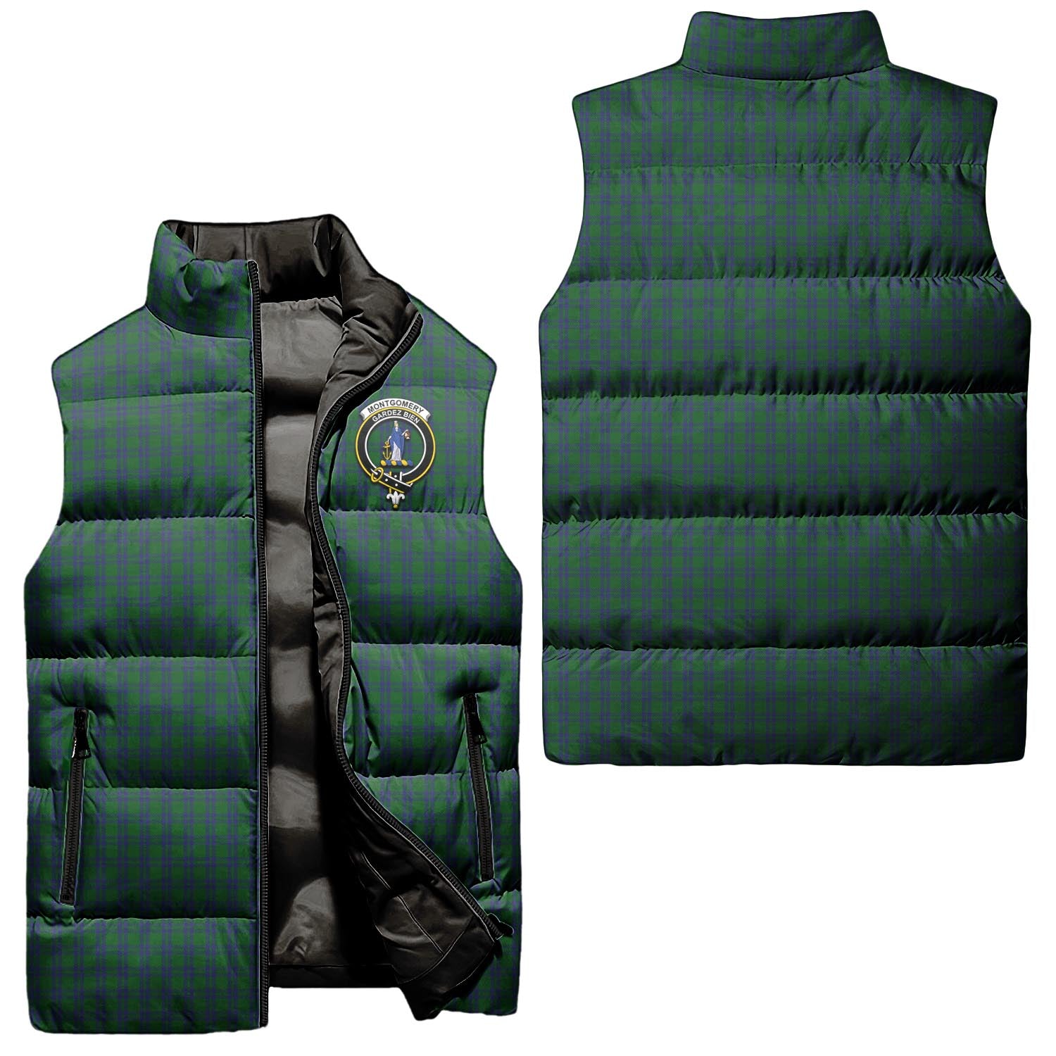 Montgomery Tartan Sleeveless Puffer Jacket with Family Crest Unisex - Tartanvibesclothing