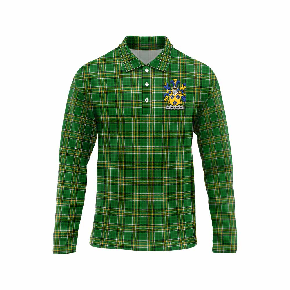 Tartan Vibes Clothing Montgomery Irish Clan Tartan Long Sleeve Polo Shirt with Coat of Arms