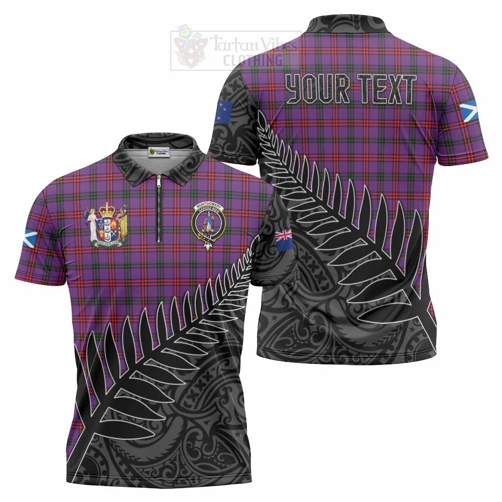 Tartan Vibes Clothing Montgomery Crest Tartan Zipper Polo Shirt with New Zealand Silver Fern Half Style