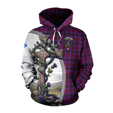 Montgomery Tartan Cotton Hoodie with Family Crest and St. Andrew's Cross Accented by Thistle Vines