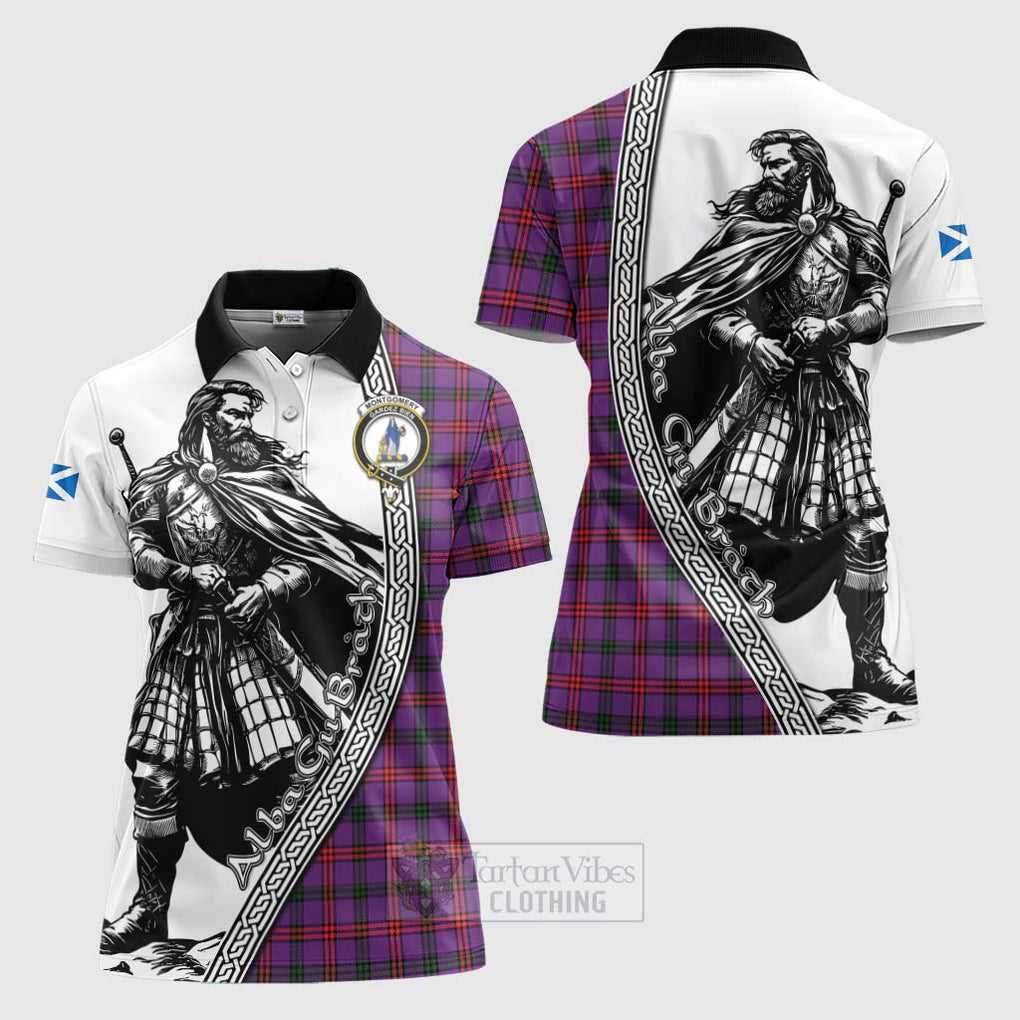 Tartan Vibes Clothing Montgomery Tartan Clan Crest Women's Polo Shirt with Highlander Warrior Celtic Style