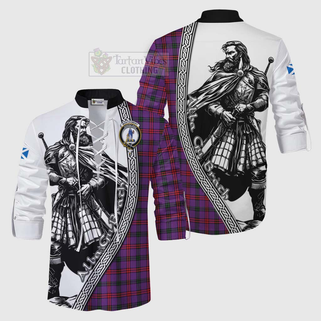 Tartan Vibes Clothing Montgomery Tartan Clan Crest Ghillie Kilt Shirt with Highlander Warrior Celtic Style