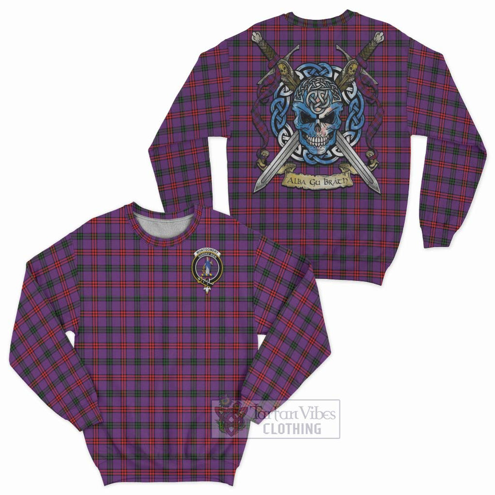 Tartan Vibes Clothing Montgomery Tartan Sweatshirt with Family Crest Celtic Skull Style