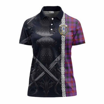 Montgomery Tartan Women's Polo Shirt with Family Crest Cross Sword Thistle Celtic Vibes