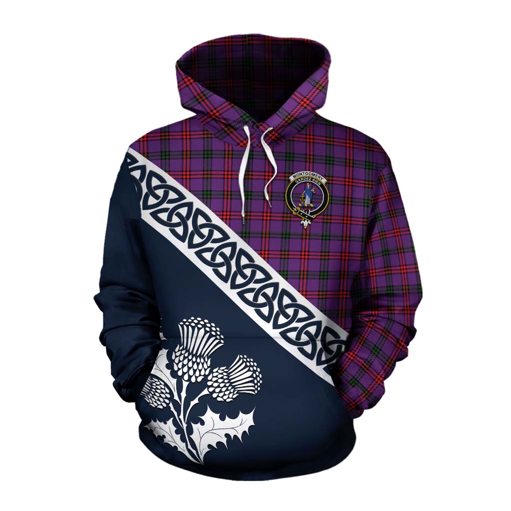 Tartan Vibes Clothing Montgomery Tartan Cotton Hoodie Featuring Thistle and Scotland Map