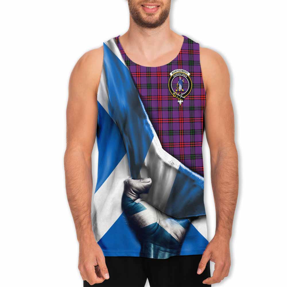 Tartan Vibes Clothing Montgomery Tartan Men's Tank Top with Family Crest Scotland Patriotic Style