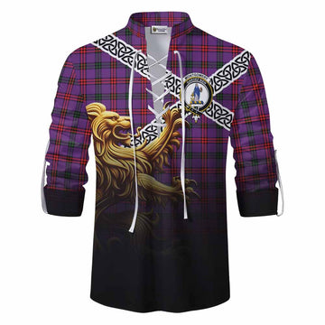 Montgomery Crest Tartan Ghillie Kilt Shirt with Golden Lion Emblem Celtic Style Men - Tartan Vibes Clothing