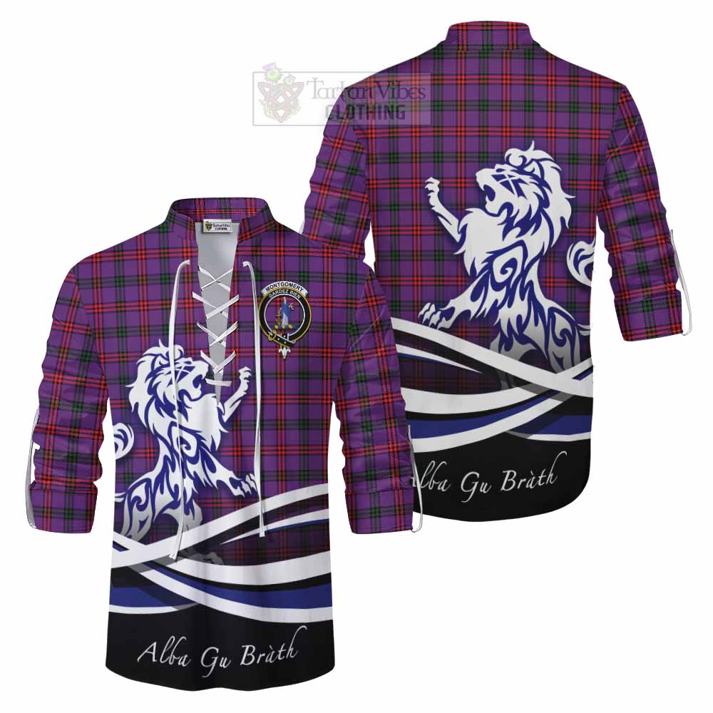 Tartan Vibes Clothing Montgomery Tartan Ghillie Kilt Shirt with Alba Gu Brath Regal Lion Emblem