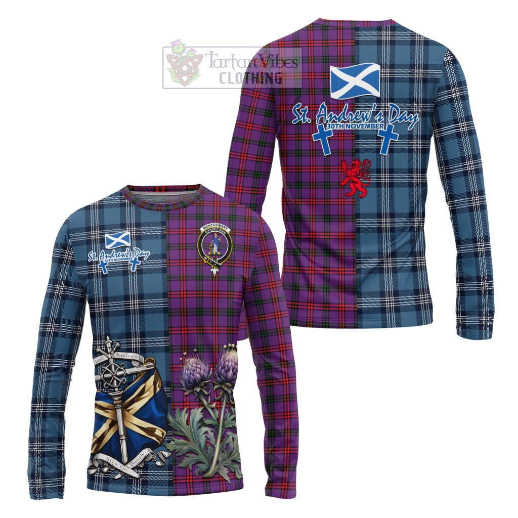 Tartan Vibes Clothing Montgomery Tartan Long Sleeve T-Shirt Happy St. Andrew's Day Half Tartan Style