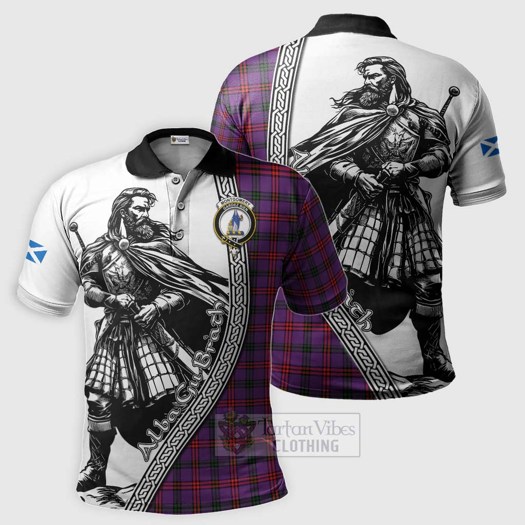 Tartan Vibes Clothing Montgomery Tartan Clan Crest Polo Shirt with Highlander Warrior Celtic Style