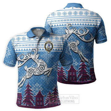 Montgomery Clan Christmas Polo Shirt Celtic Reindeer Style