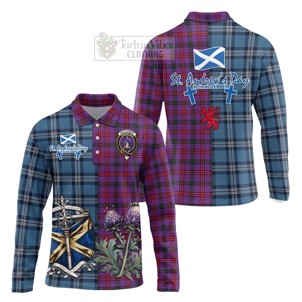 Tartan Vibes Clothing Montgomery Tartan Long Sleeve Polo Shirt Happy St. Andrew's Day Half Tartan Style