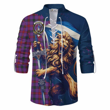 Montgomery Tartan Family Crest Ghillie Kilt Shirt with Scottish Majestic Lion