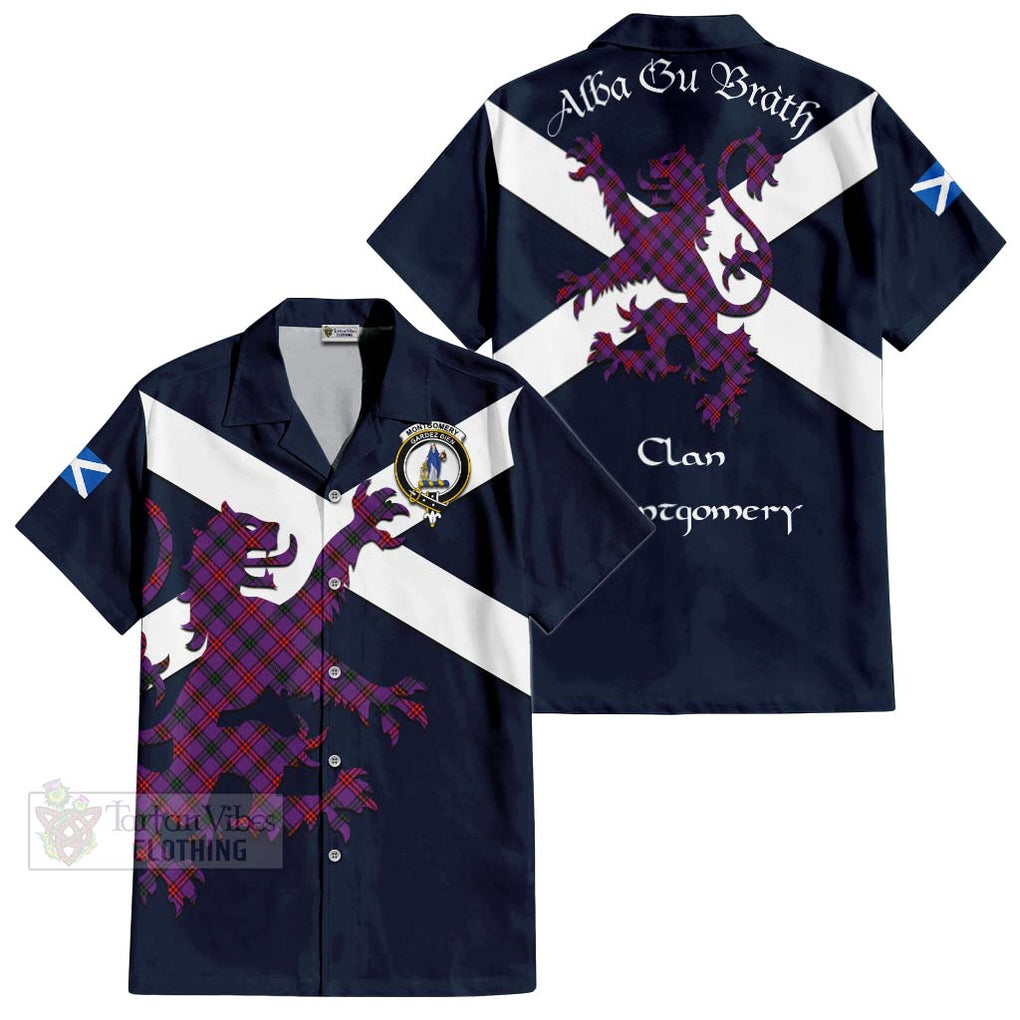 Tartan Vibes Clothing Montgomery Tartan Lion Rampant Short Sleeve Button Shirt – Proudly Display Your Heritage with Alba Gu Brath and Clan Name