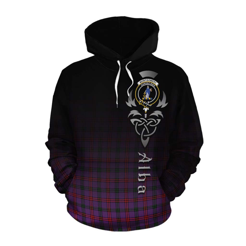 Tartan Vibes Clothing Montgomery Tartan Cotton Hoodie Featuring Alba Gu Brath Family Crest Celtic Inspired