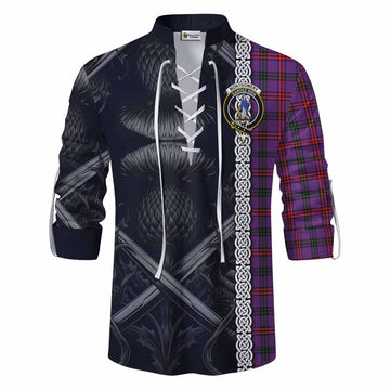 Montgomery Tartan Ghillie Kilt Shirt with Family Crest Cross Sword Thistle Celtic Vibes