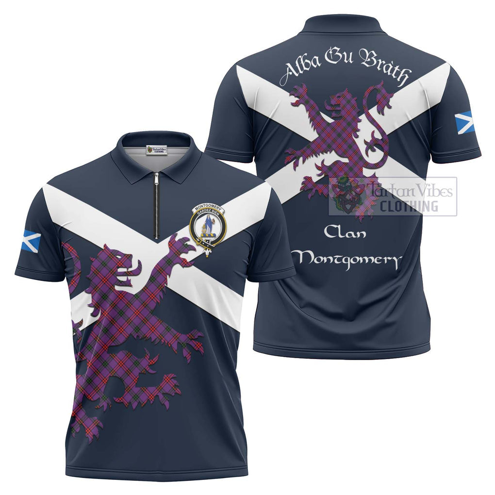 Tartan Vibes Clothing Montgomery Tartan Lion Rampant Zipper Polo Shirt – Proudly Display Your Heritage with Alba Gu Brath and Clan Name