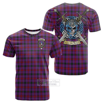 Montgomery Tartan Cotton T-shirt with Family Crest Celtic Skull Style