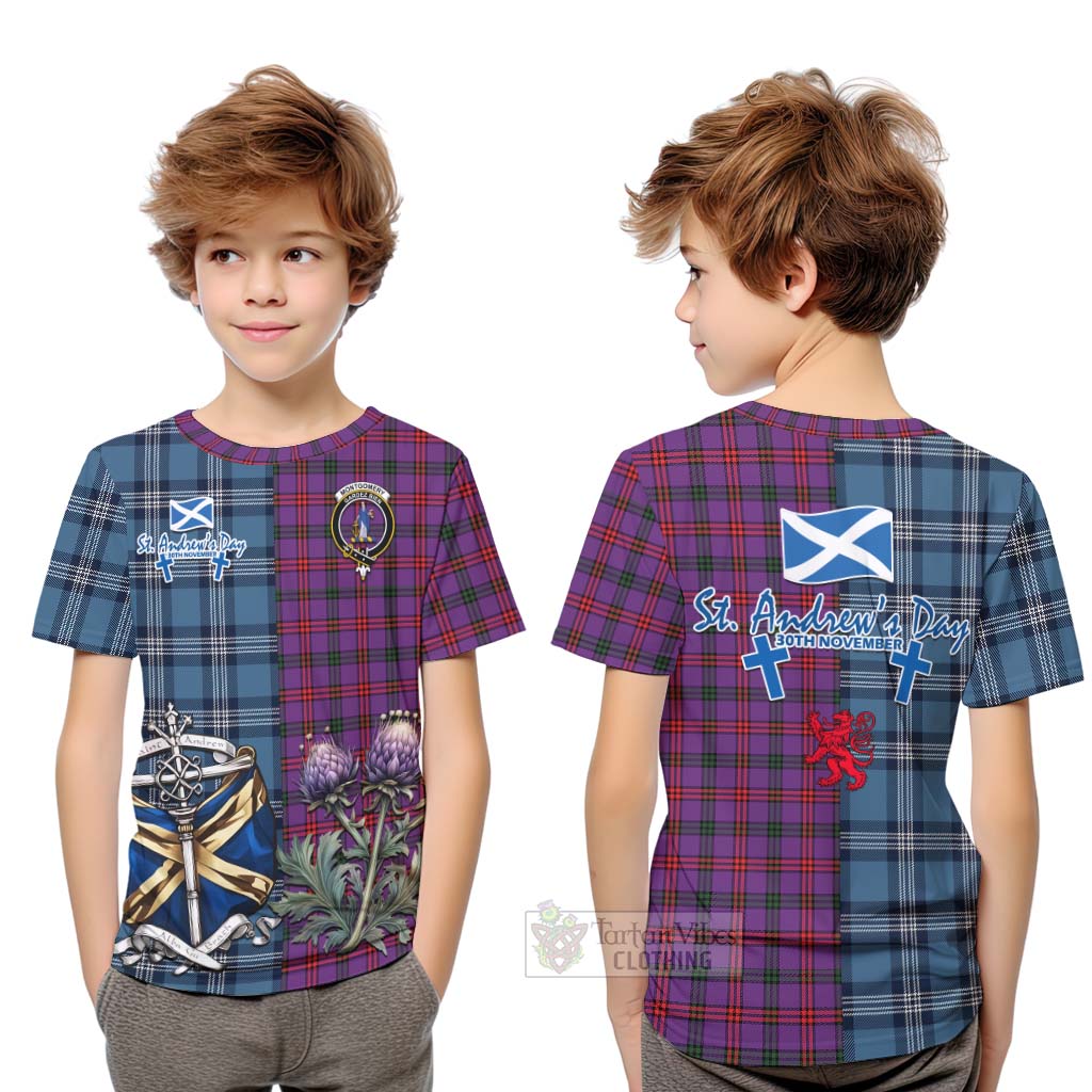 Tartan Vibes Clothing Montgomery Tartan Kid T-Shirt Happy St. Andrew's Day Half Tartan Style