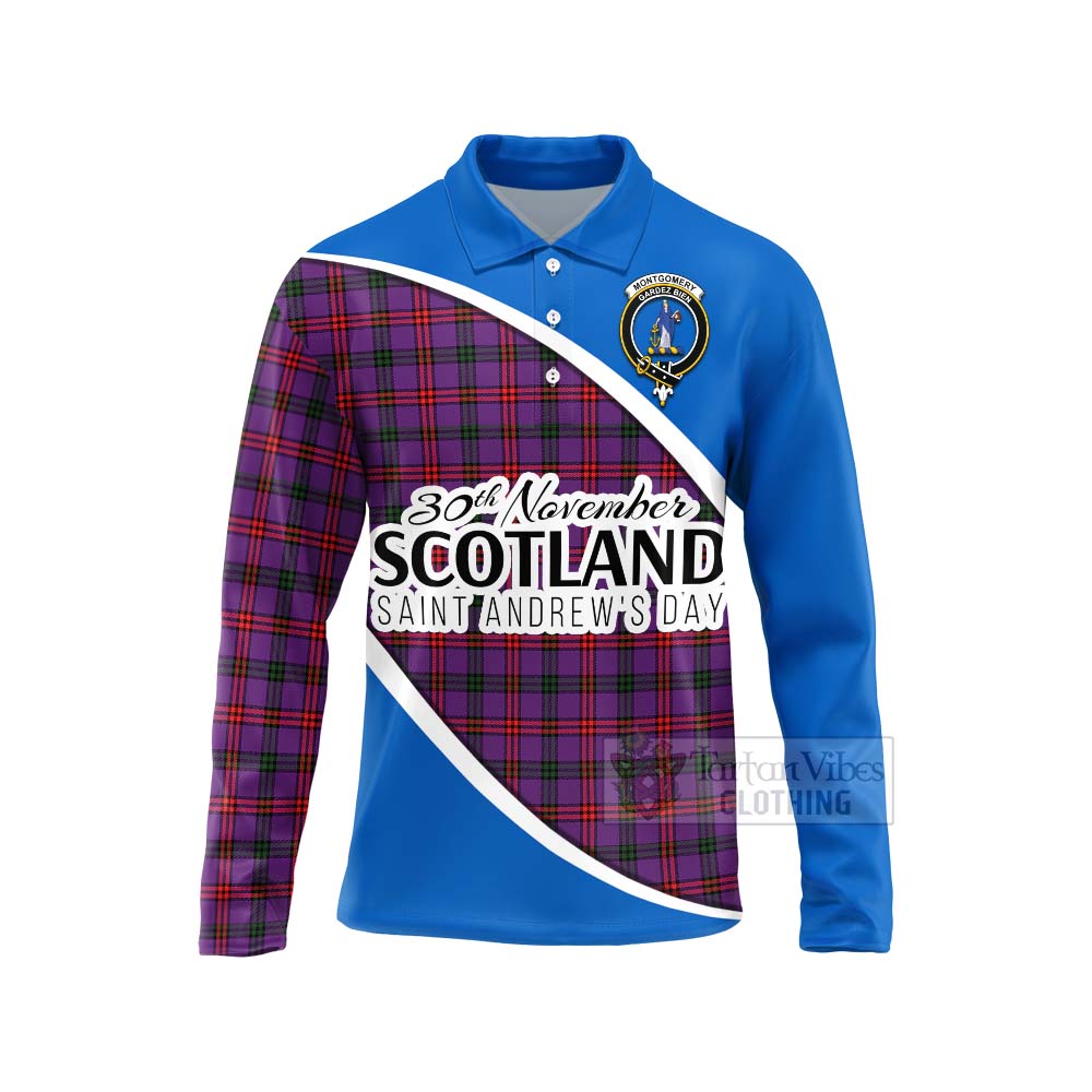 Tartan Vibes Clothing Montgomery Family Crest Tartan Long Sleeve Polo Shirt Celebrate Saint Andrew's Day in Style