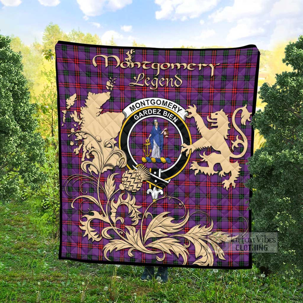 Tartan Vibes Clothing Montgomery Tartan Quilt with Family Crest and Scottish Symbol Style