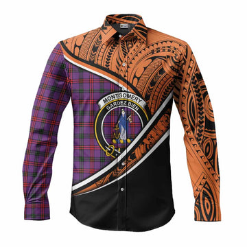 Montgomery Crest Tartan Long Sleeve Button Shirt with Polynesian Vibes Style - Orange Version