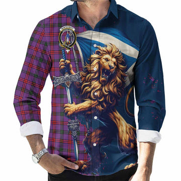 Montgomery Tartan Family Crest Long Sleeve Button Shirt with Scottish Majestic Lion