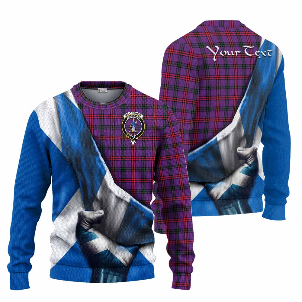 Tartan Vibes Clothing Montgomery Tartan Knitted Sweater with Family Crest Scotland Patriotic Style