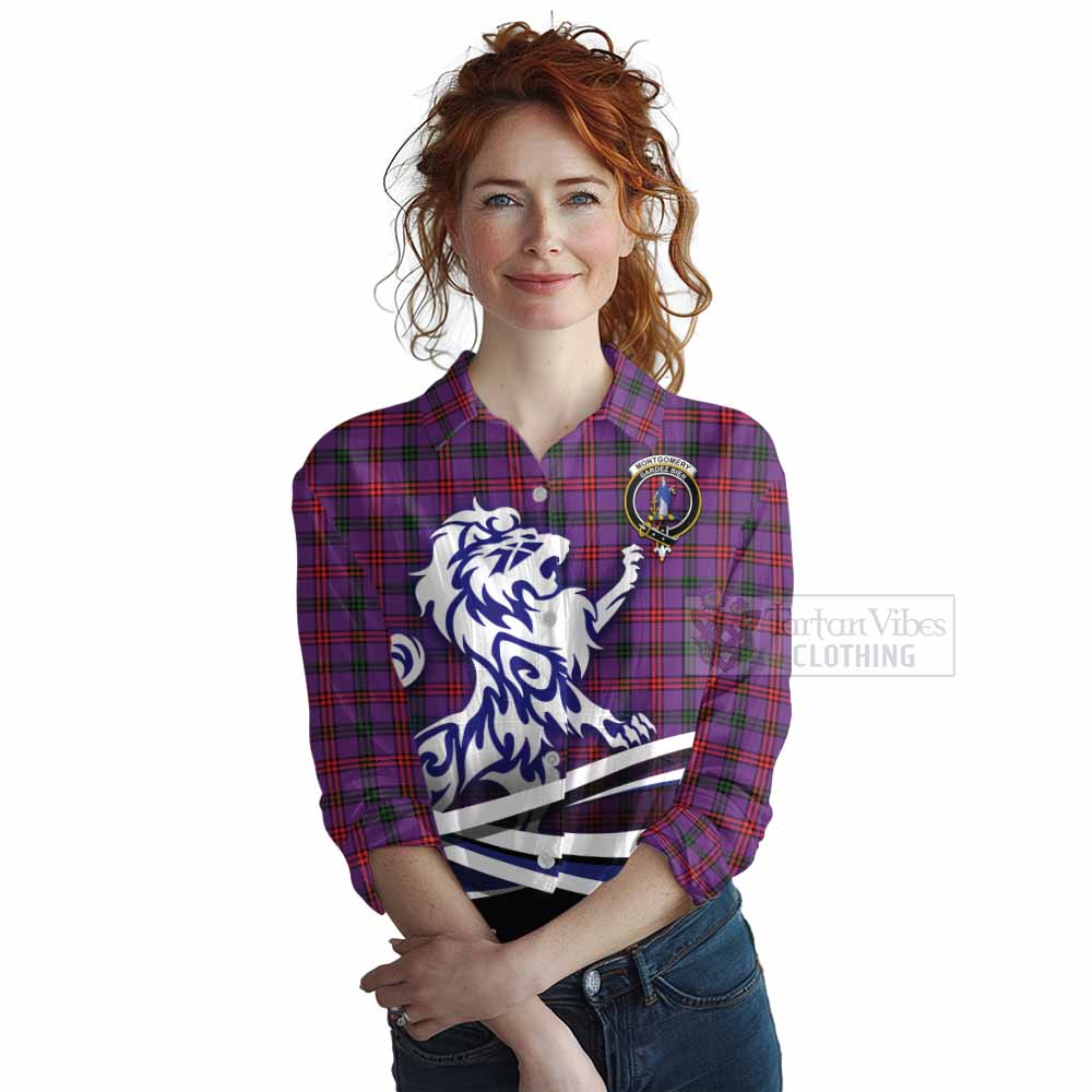 Tartan Vibes Clothing Montgomery Tartan Women's Casual Shirt with Alba Gu Brath Regal Lion Emblem