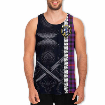 Montgomery Tartan Men's Tank Top with Family Crest Cross Sword Thistle Celtic Vibes